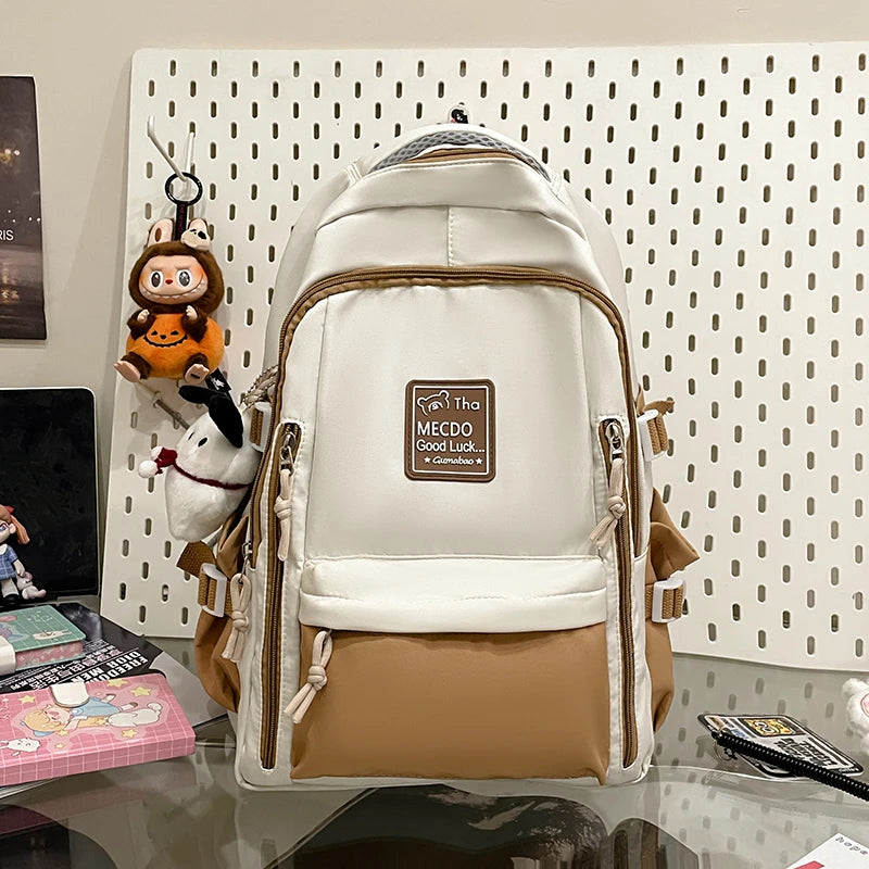 Fresh Versatile Color Blocked Student School Bags Lightweight Large Capacity Multi-Layer Storage