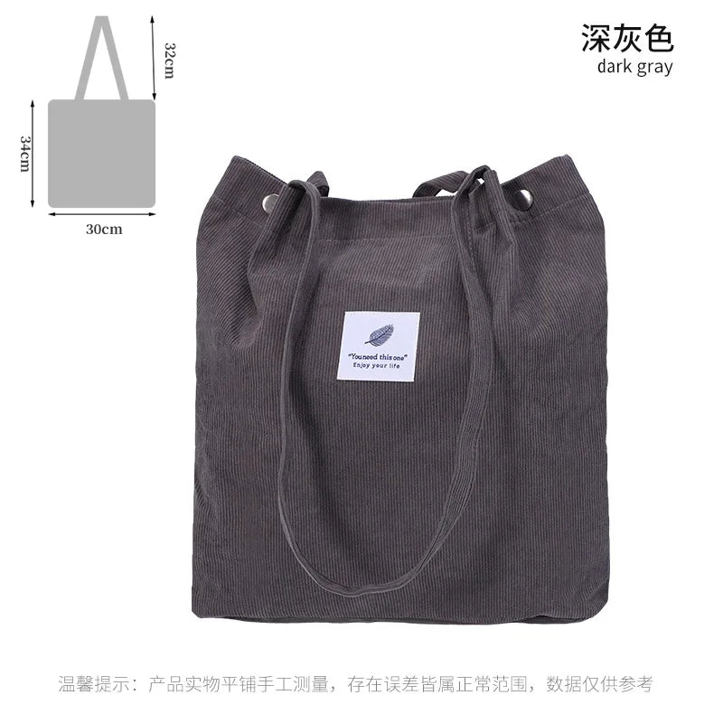 Corduroy Canvas Shoulder Bag – Women’s Minimalist Tote for Travel