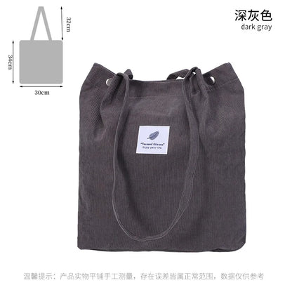 Corduroy Canvas Shoulder Bag – Women’s Minimalist Tote for Travel