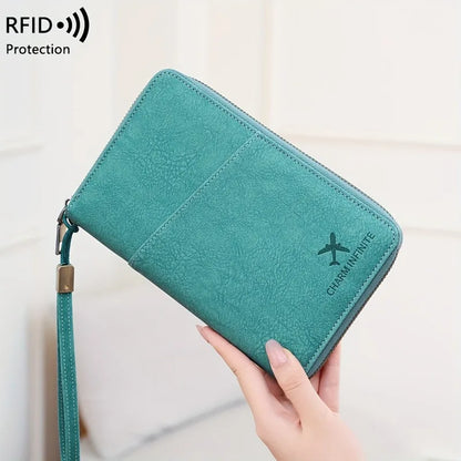RFID Blocking Passport Holder Wallet with Wrist Strap