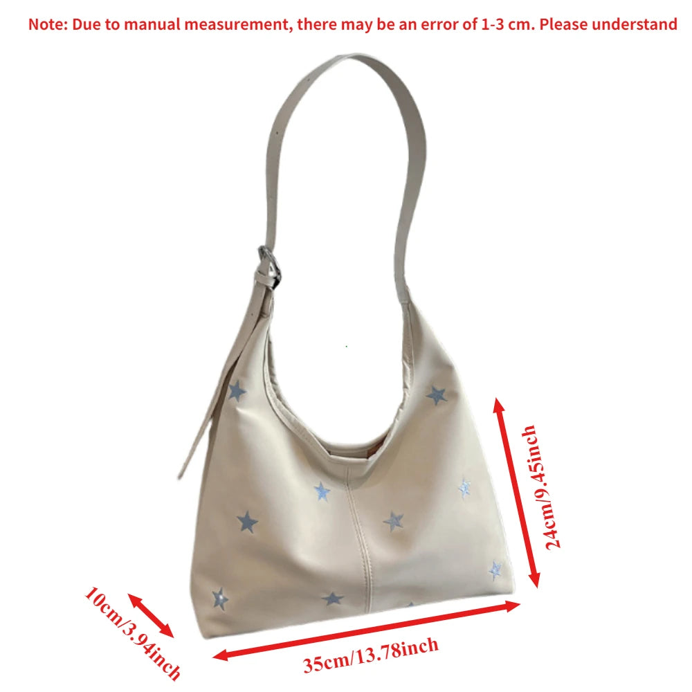Star Embroidered Hobo Bag Cute Shoulder Bag Star Pendant Large Capacity Tote Women Handbag Bag