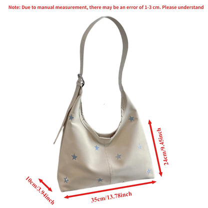 Star Embroidered Hobo Bag Cute Shoulder Bag Star Pendant Large Capacity Tote Women Handbag Bag