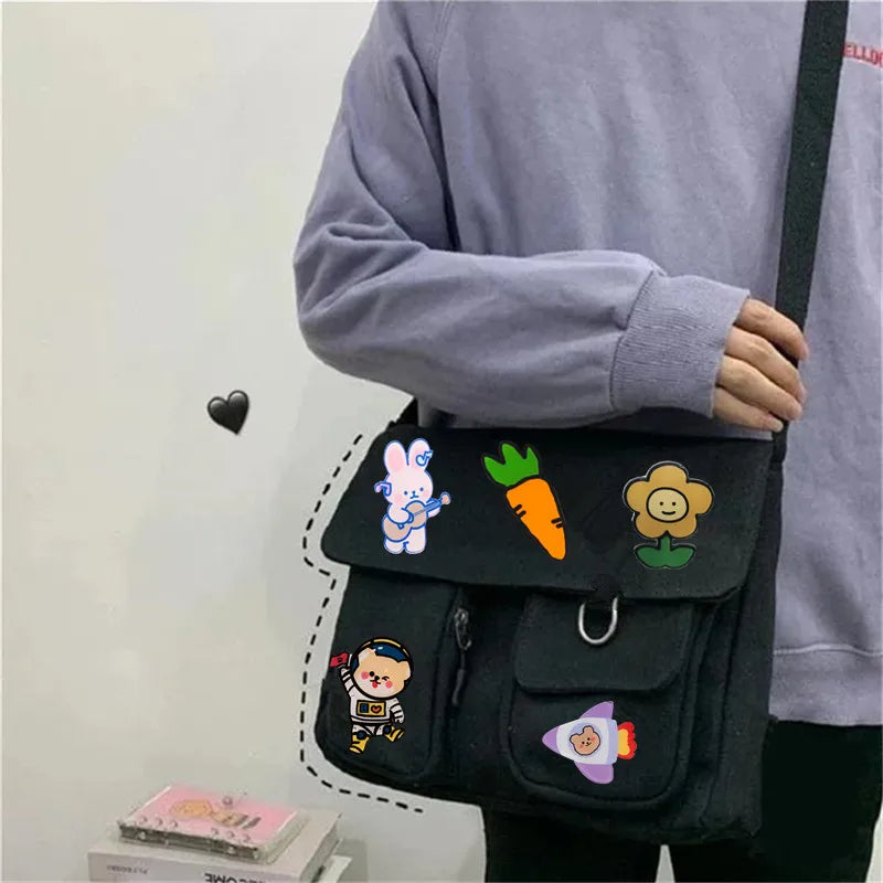 Canvas Crossbody Shoulder Bag – Cute Cartoon Patch School Bag