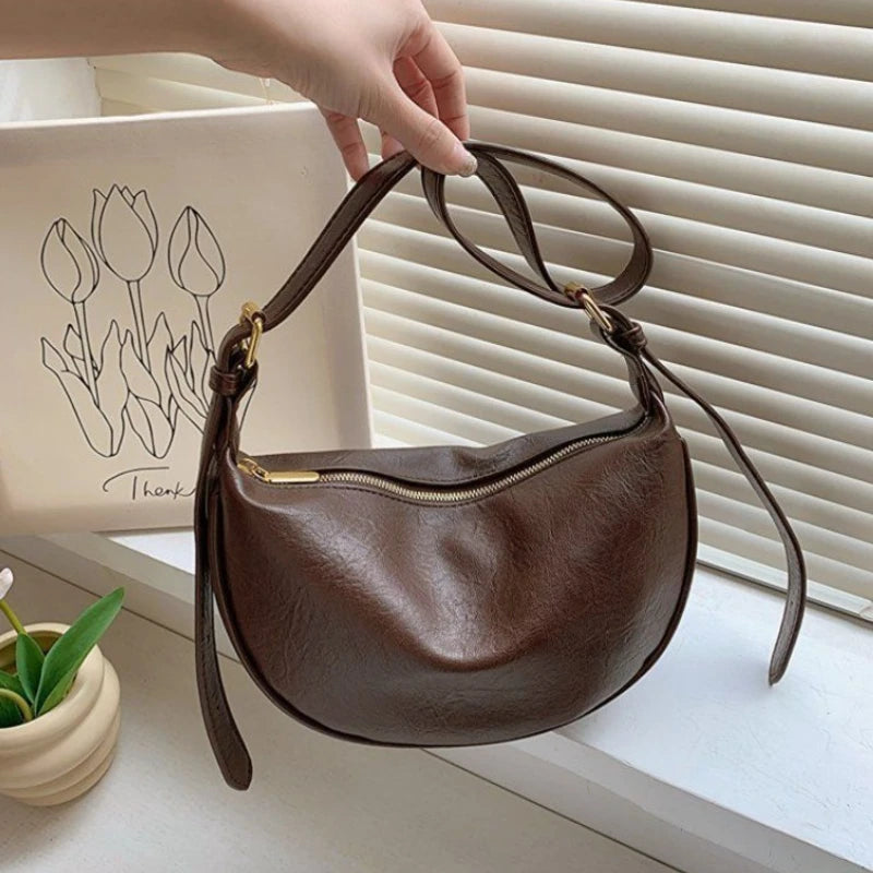 Faux Leather Crescent Crossbody Bag – Women's Casual Shoulder Bag