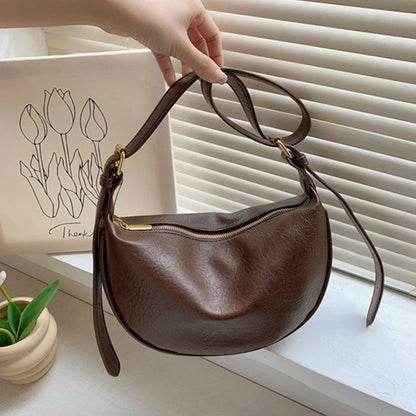 Faux Leather Crescent Crossbody Bag – Women's Casual Shoulder Bag