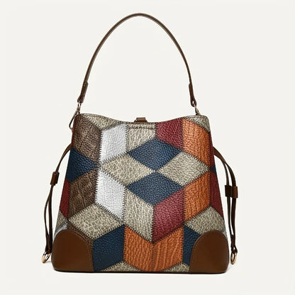 Patchwork Leather Bucket Bag – Women's Vintage Crossbody Handbag