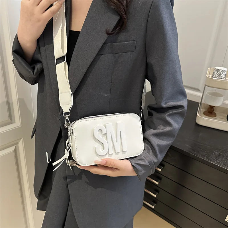 Camera Crossbody Bag for Women – SM Letter Wide Patterned Strap