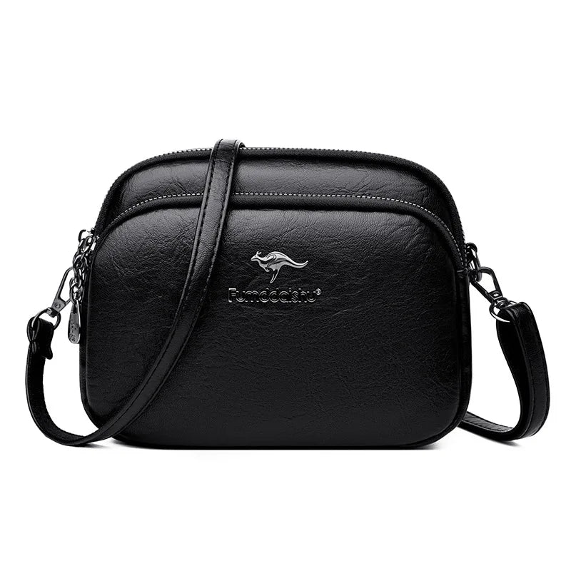 Faux Leather Crossbody Bag for Women – Multi-Zip Shoulder Purse
