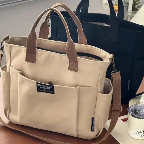 Large Canvas Tote Bag – Minimalist Shoulder & Crossbody Commuter Bag