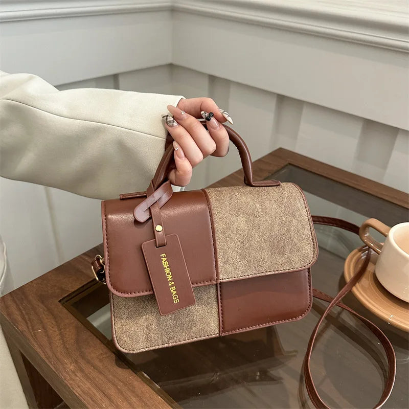 Vintage Patchwork Leather Crossbody Bag for Women