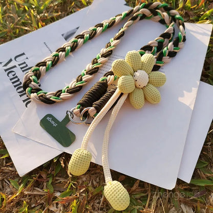 Cute Woven Flower Phone Lanyard – Braided Bag Strap Accessory