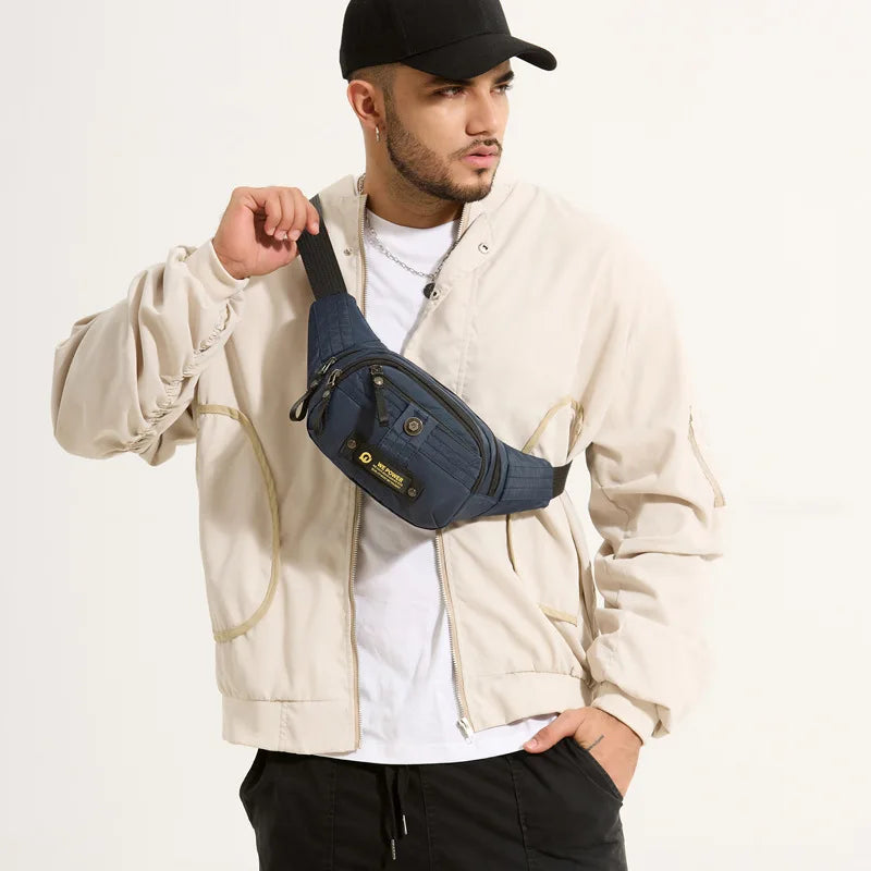 Sports Leisure Waist Bag Men Multi-Layer Multi-Zipper Lightweight Shoulder Crossbody Commuting Chest