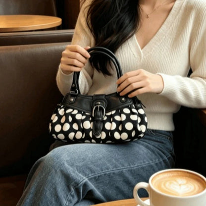 Retro Y2k Polka Dot Motorcycle Underarm Bag Stylish Women S Belt Buckle Design Shoulder Niche Rivet