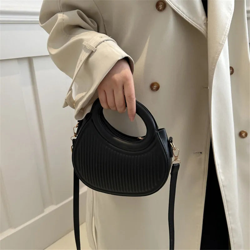 Mini Crescent Handbag for Women – Quilted Top Handle Crossbody Bag