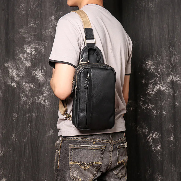 Men S Oil-Leather Chest Bag Genuine Leather Women S Single-Shoulder Small Backpack