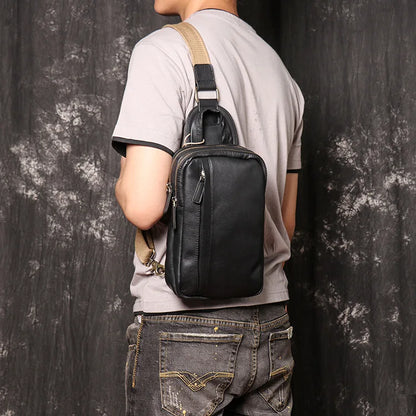 Men S Oil-Leather Chest Bag Genuine Leather Women S Single-Shoulder Small Backpack