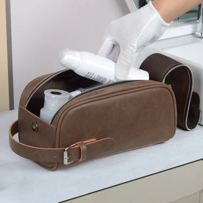 Pu Retro Large Capacity Waterproof Wash Bag High-Grade Cosmetic Storage Travel Handbag - Waterproof