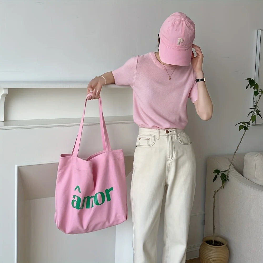 Pink Large Capacity Canvas Tote Bag