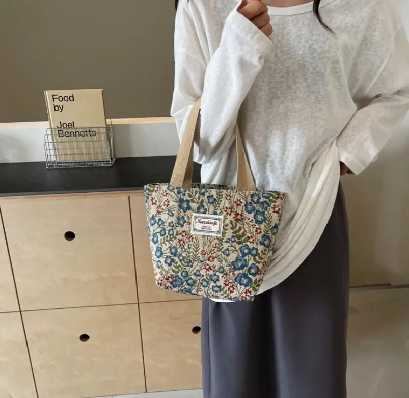 Floral Canvas Tote Bag with Blossom Pattern