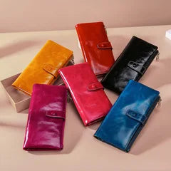 Genuine Leather Long Women S Wallet Rfid Anti-Theft Brush Multi-Slot Retro Oil Wax Hand-Held