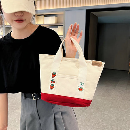 Cute Rabbit & Carrot Canvas Tote Bag – Casual Shoulder Bag