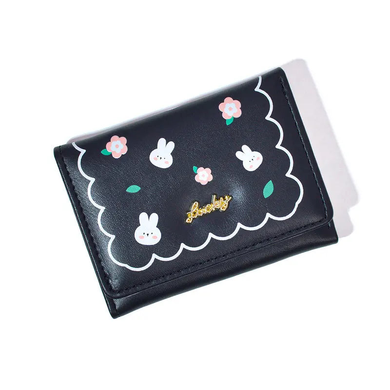 Cute Rabbit Girl Student Cartoon Short Three Folding Wallet Printed Anime Change Kawaii