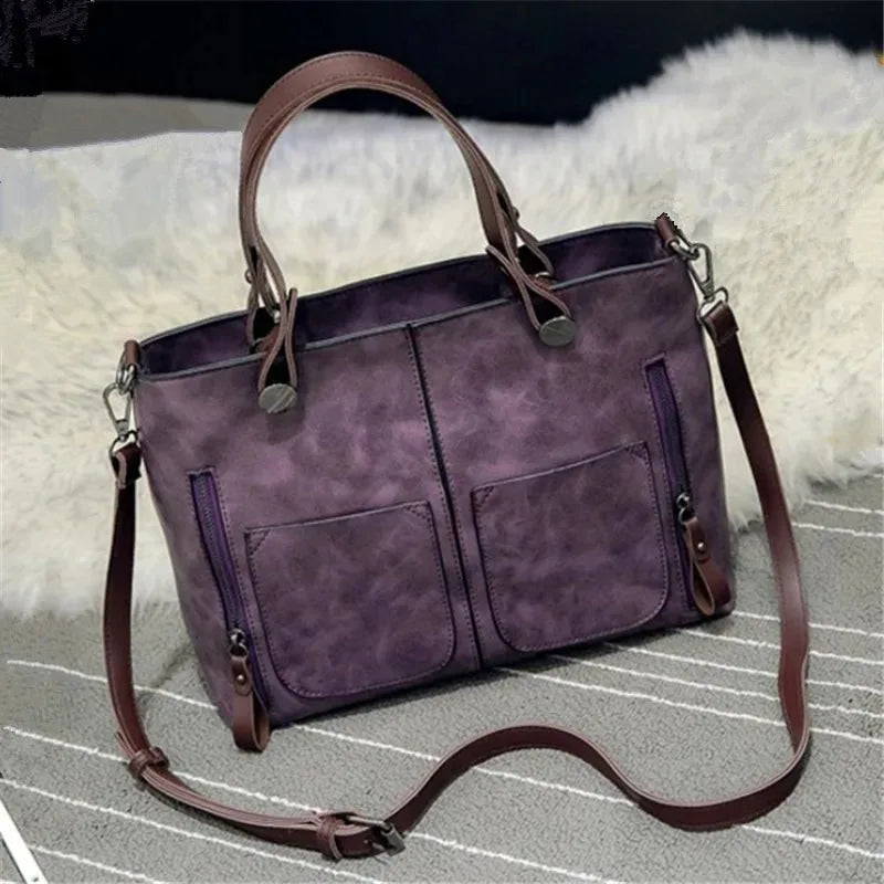 Large Capacity Tote Bag European American Retro Leather Women S Handbag