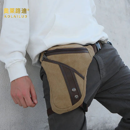 Canvas Men S Waist Bag Retro Durable Leg Bag Single-Shoulder Crossbody Men