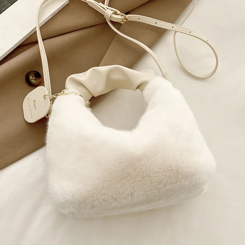Plush Faux Fur Crossbody Bag – Women's Stylish Shoulder Handbag
