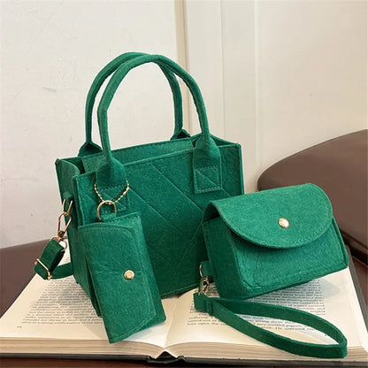 Embossed Women's Handbag 3-Piece Set – Tote, Crossbody & Card Holder