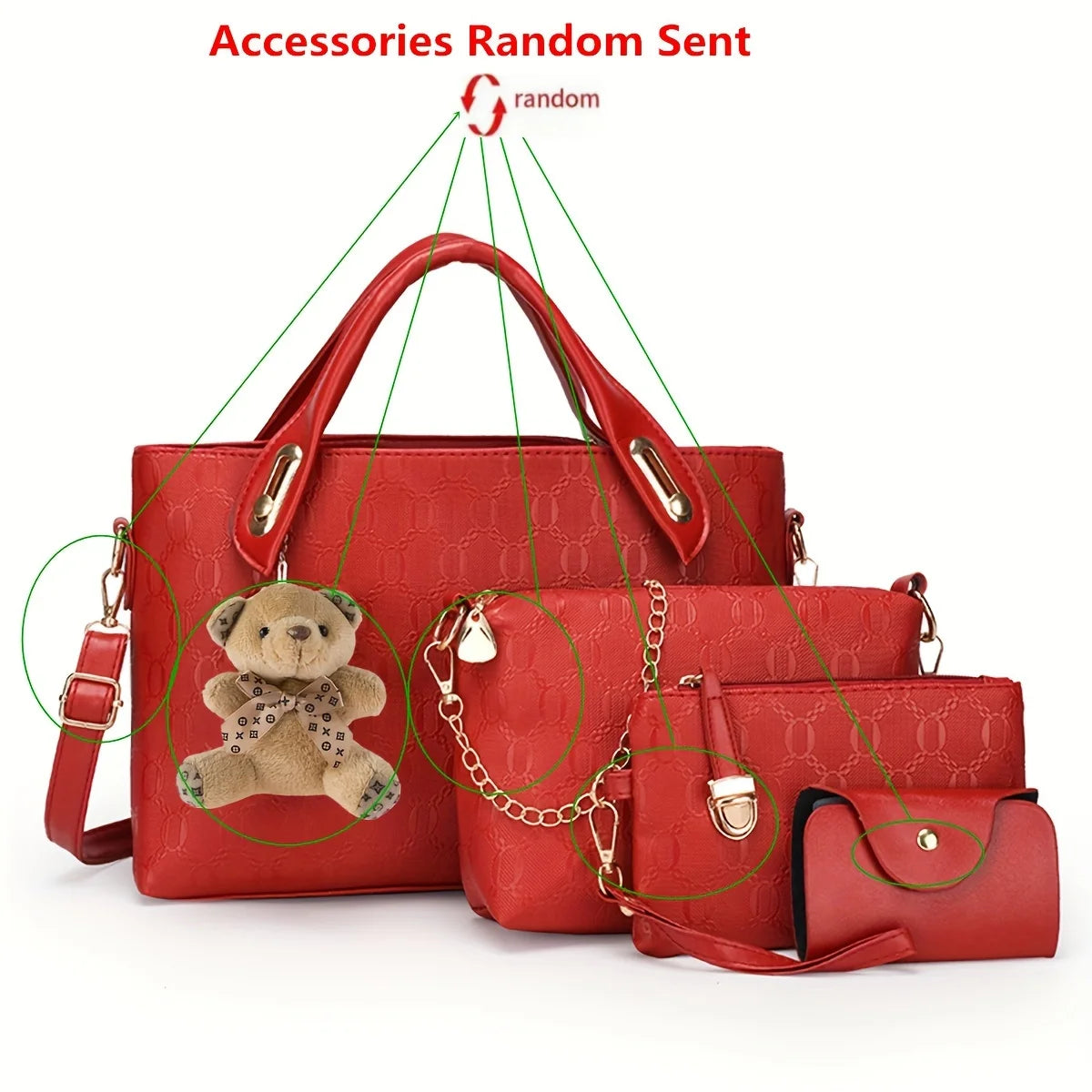 4-Piece Women's Geometric Pattern Handbag Set with Crossbody & Clutch