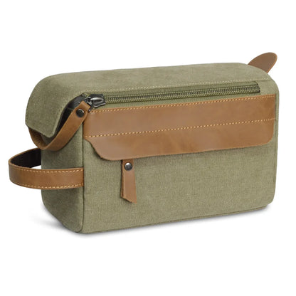Travel Portable Large Capacity Storage Canvas Crazy Horse Leather Stitching Color Contrast Wash