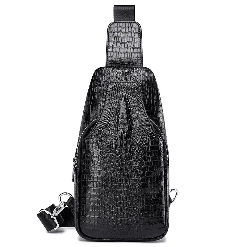 Crocodile Pattern Men S Single-Shoulder Chest Bag Top Layer Cowhide Crossbody Bag Men S