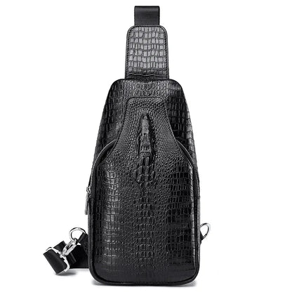 Crocodile Pattern Men S Single-Shoulder Chest Bag Top Layer Cowhide Crossbody Bag Men S