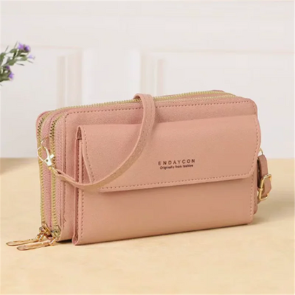 Multi-Zipper Crossbody Bag – Women's PU Leather Phone Purse & Clutch Wallet