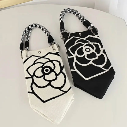 Camellia Print Knit Mini Tote Bag with Braided Handles