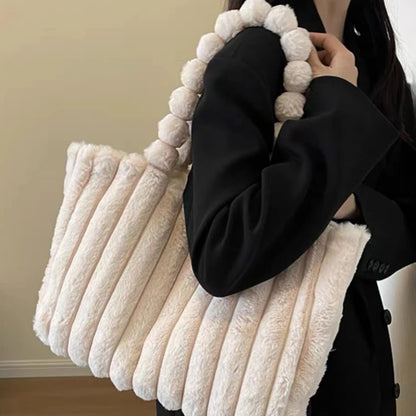 Fluffy Corduroy Shoulder Handbag for Women – Large Capacity Tote