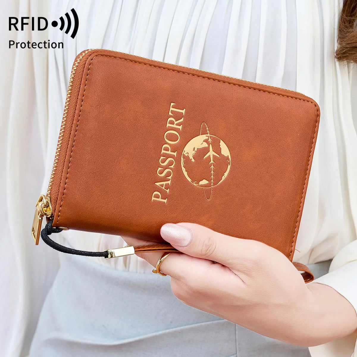 Multi-Functional Zipper Passport Holder Rfid Anti-Magnetic Passport Global Travel Storage Document