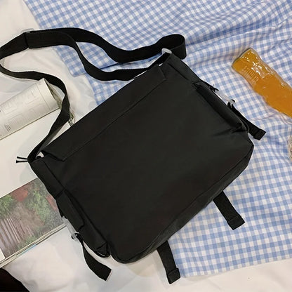 Kawaii Nylon Crossbody Bag Clear Pocket Front Shoulder Bag Student Flap Messenger Bag
