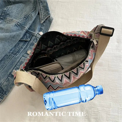 Wave Pattern Canvas Crossbody Bag – Large Shoulder Bag for Women