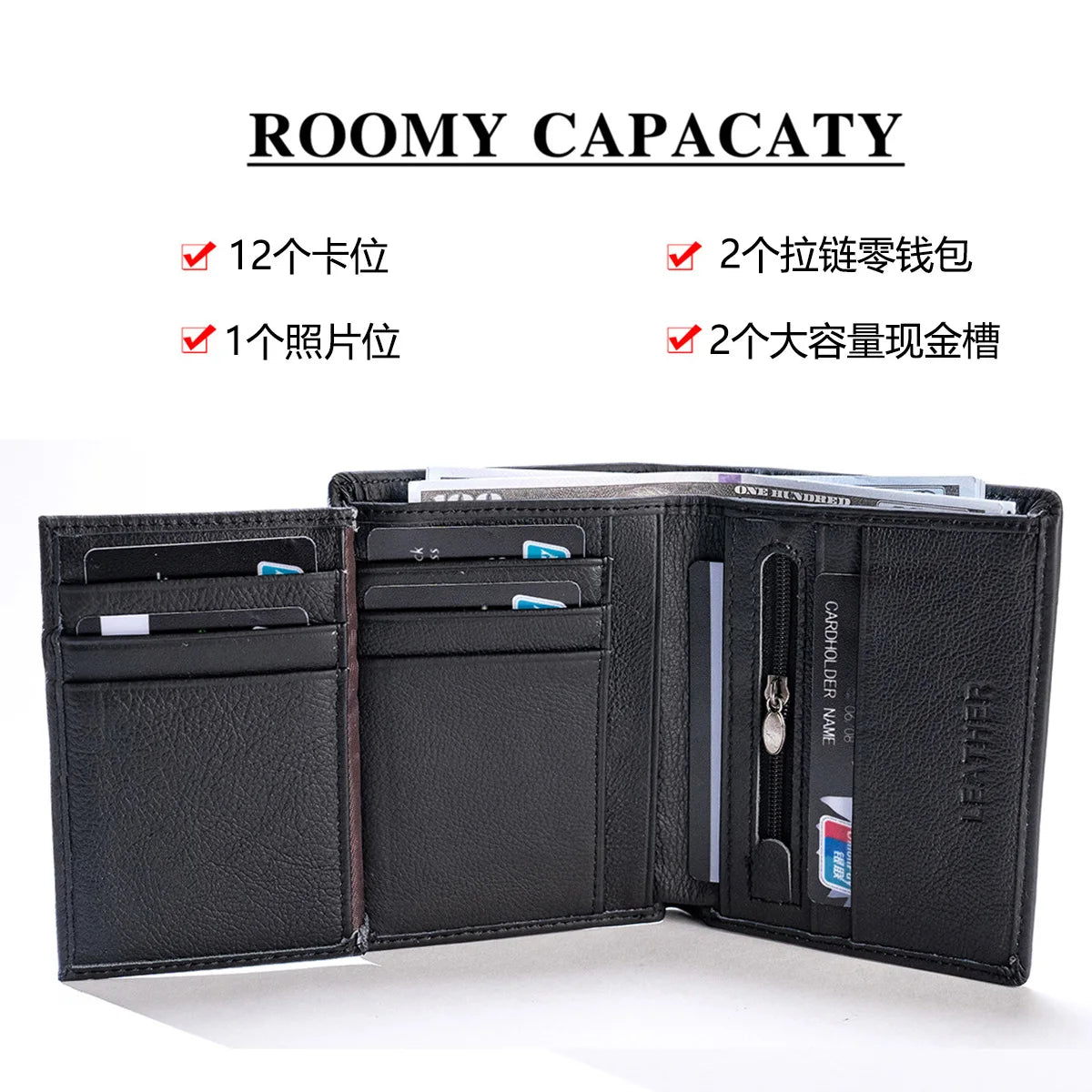 Men S Genuine Leather Wallet Top Layer Cowhide Rfid Anti-Theft Swiping Three-Fold Credit Card Wallet