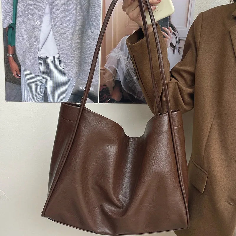 Large-Capacity Women S Casual Soft Leather Crossbody Commuter Single-Shoulder Bag Tote - Soft