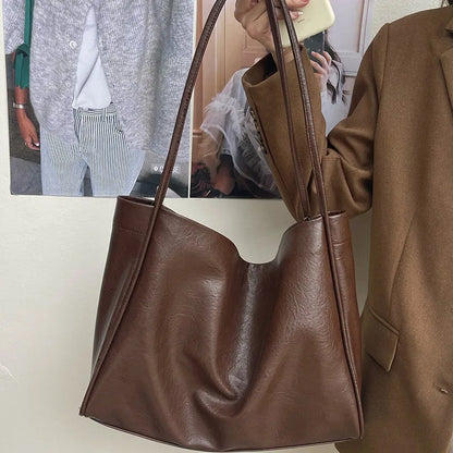 Large-Capacity Women S Casual Soft Leather Crossbody Commuter Single-Shoulder Bag Tote - Soft