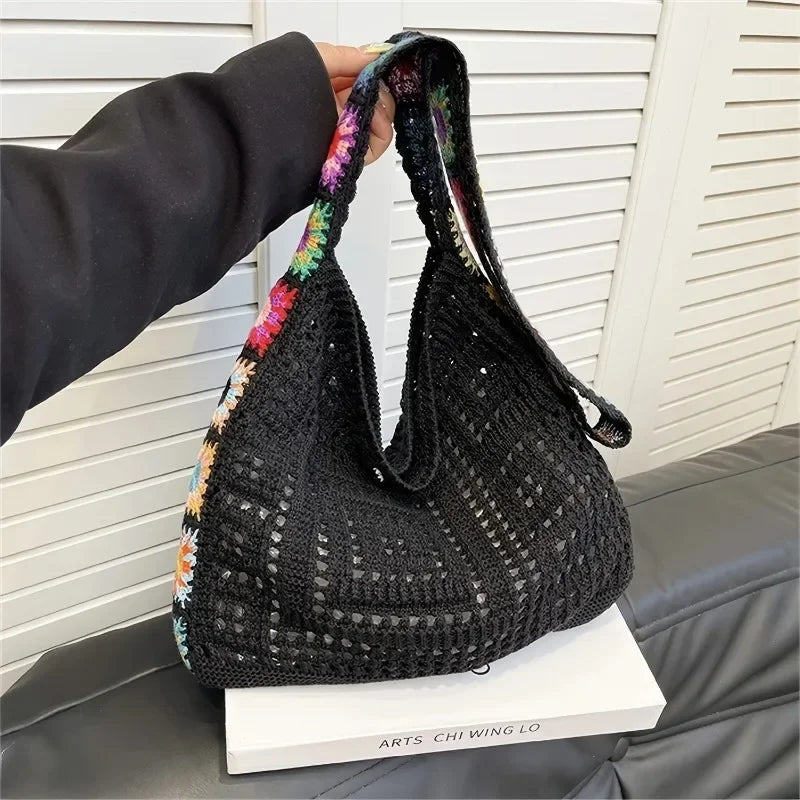 Crochet Tote Bag for Women – Floral Knit Beach Shoulder Bag