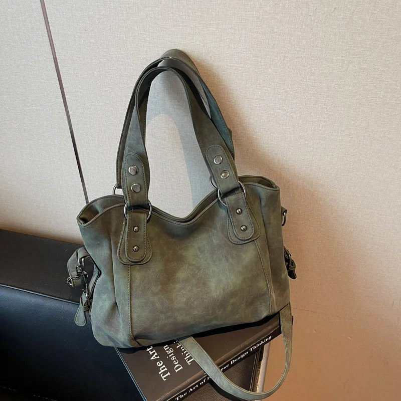 Vintage Tote Bag with Top Handle & Detachable Crossbody Strap