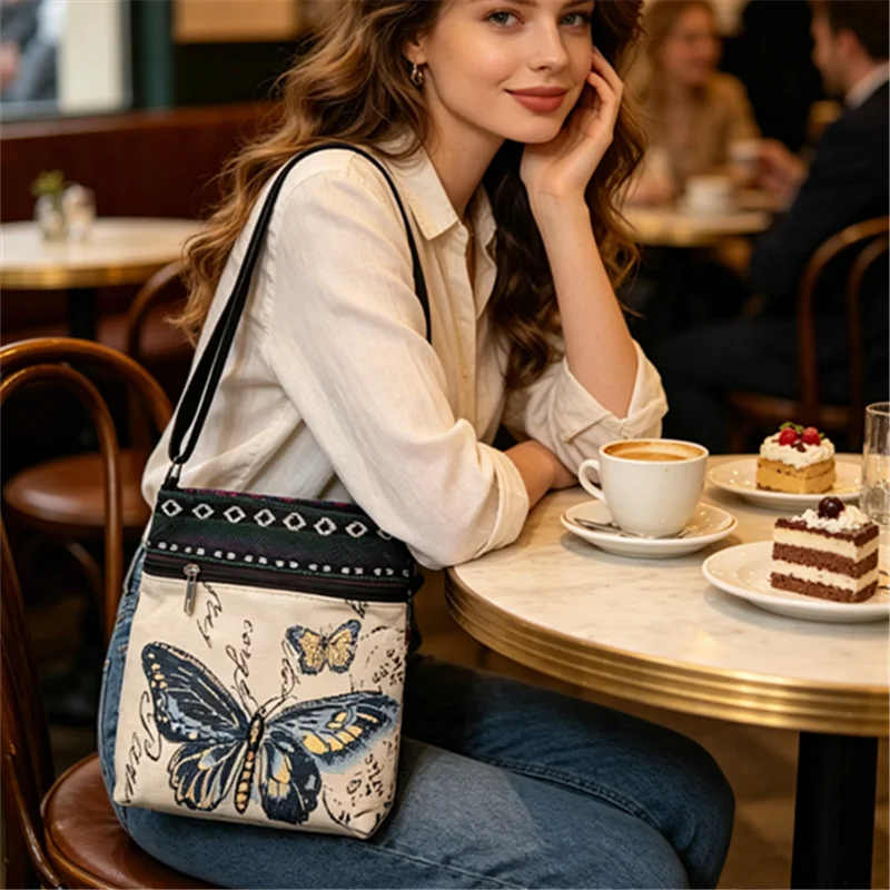 Bohemian Canvas Crossbody Bag – Ethnic Print Phone Purse with Adjustable Strap