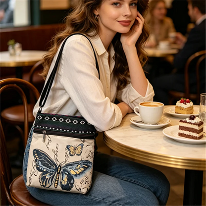Bohemian Canvas Crossbody Bag – Ethnic Print Zipper Purse
