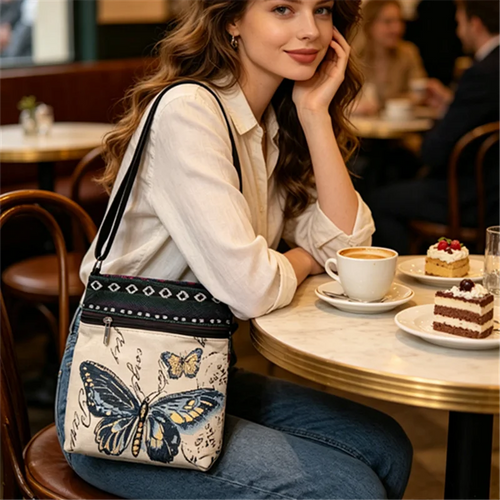 Bohemian Canvas Crossbody Bag – Ethnic Print Zipper Purse