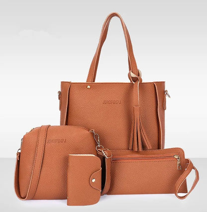 4-Piece Women's Leather Tote Handbag Set with Crossbody & Wallet