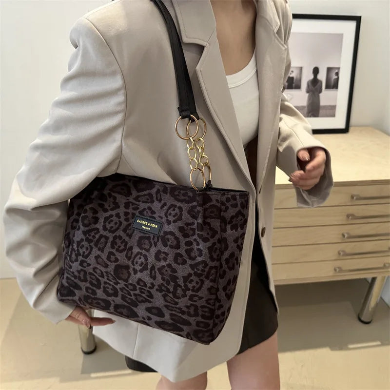 Leopard Print Shoulder Bag – Metal Chain Faux Leather Tote
